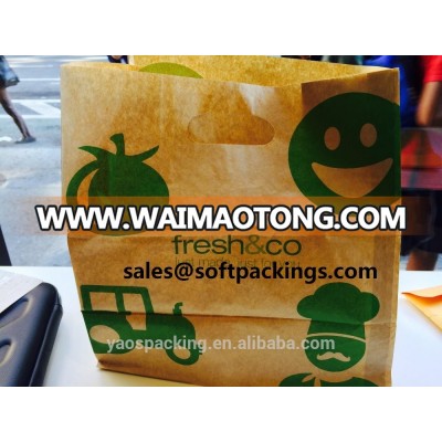 To Go Patched Handle die cut kraft paper brown take away fast food bag for restaurant