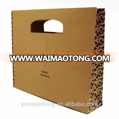 To Go Patched Handle die cut kraft paper brown take away fast food bag for restaurant