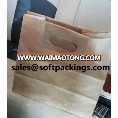 To Go Patched Handle die cut kraft paper brown take away fast food bag for restaurant