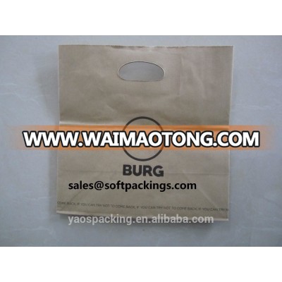 To Go Patched Handle die cut kraft paper brown take away fast food bag for restaurant