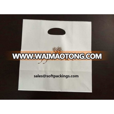 To Go Patched Handle die cut kraft paper brown take away fast food bag for restaurant