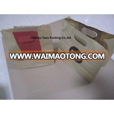 auto made latest design food save bag reinforced weave top popular Patched Handle die cut white kraft paper take away bag